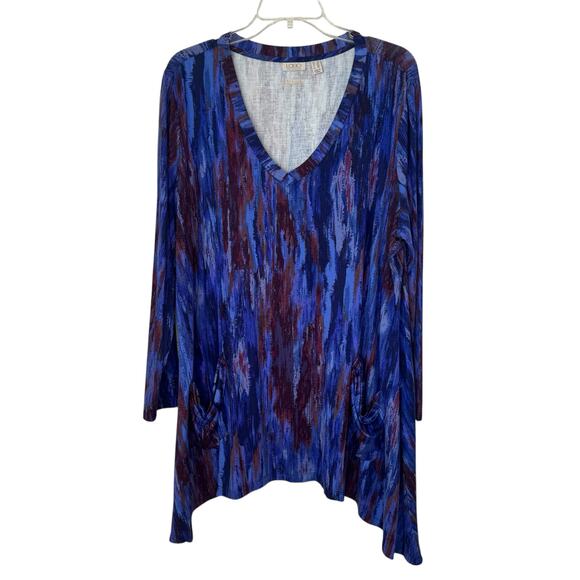 LOGO Lori Goldstein Legacy X Wms Blue Purple Artsy Stretch Knit Tunic Top Sz 2X - Picture 7 of 7